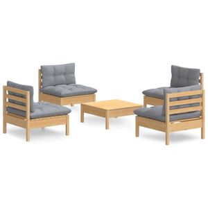 vidaXL 5-tlg. Garten-Lounge-Set mit Grauen Kissen Kiefernholz