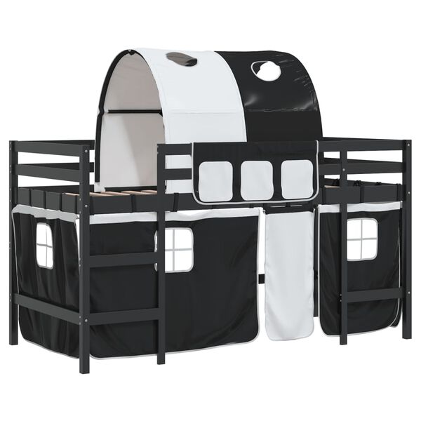 vidaXL Kinderhochbett mit Tunnel Wei&szlig; & Schwarz 90x200 cm Kiefernholz
