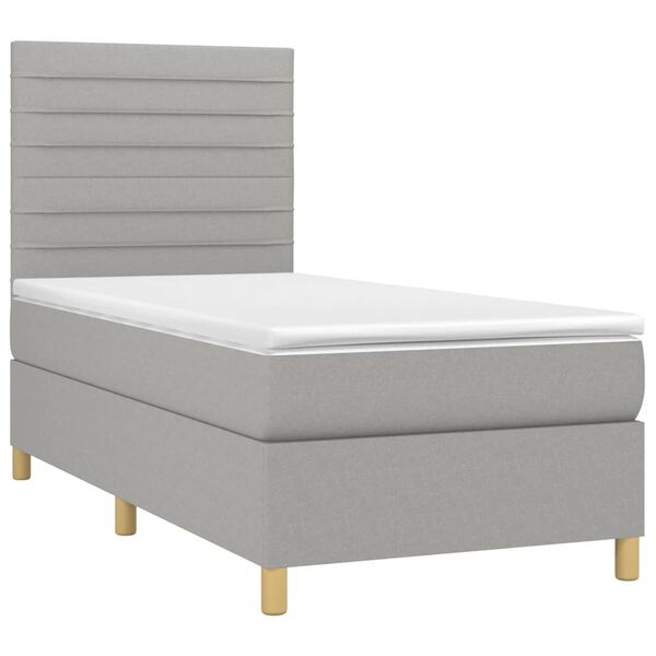 vidaXL Boxspringbett mit Matratze & LED Hellgrau 80x200 cm Stoff