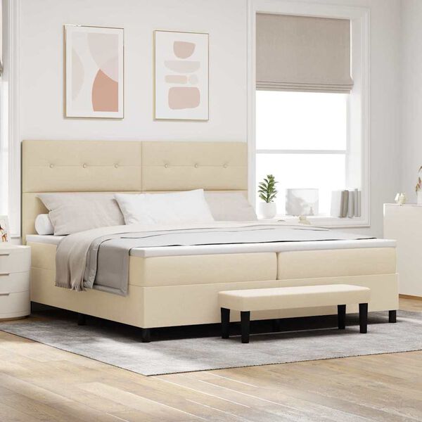 vidaXL Boxspringbett mit Matratze Creme 200 x 200 cm Stoff