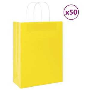 vidaXL Papiertragetaschen 50 Stk. mit Henkeln Gelb 26x12x35 cm