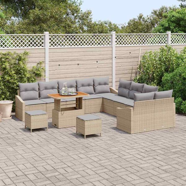 vidaXL Garten-Sofa-Set mit Kissen 13 pcs Beige Poly Rattan
