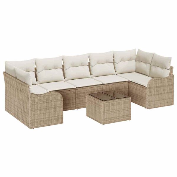 vidaXL Garten-Sofa-Set mit Kissen mit Speicher 8 pcs Beige und Creme