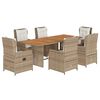 vidaXL 7-tlg. Garten-Essgruppe mit Kissen Beige Poly Rattan