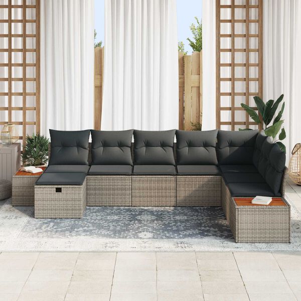 vidaXL Gartensofa-set mit Kissen mit Speicher Grau Poly-Rattan