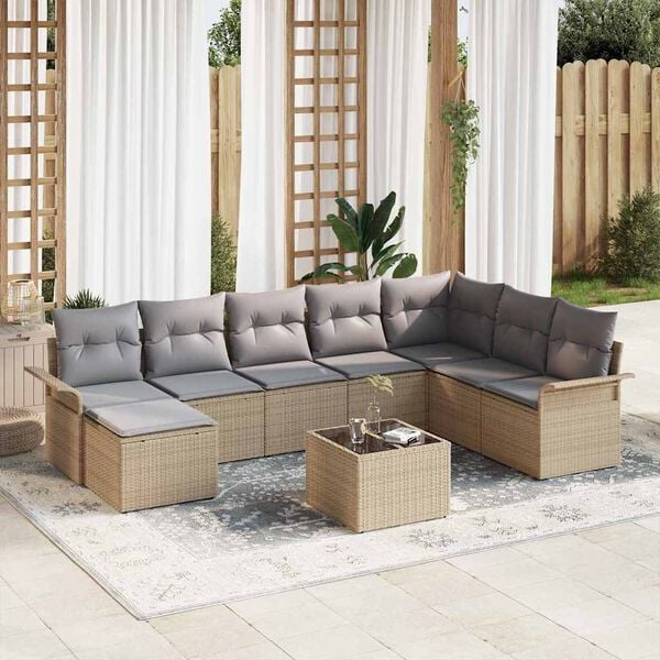 vidaXL Garten-Sofa-Set mit Kissen 9 pcs Schwarz Poly Rattan