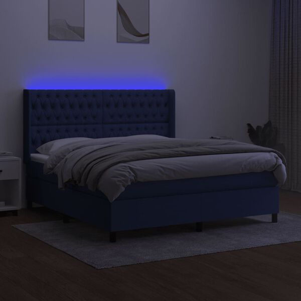vidaXL Boxspringbett mit Matratze & LED Blau 160x200 cm Stoff