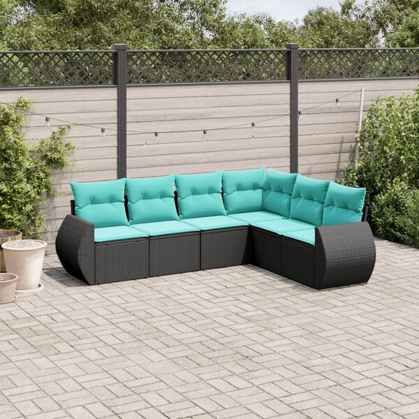 vidaXL 6-teiliges Gartensofa-Set mit Kissen, schwarzes Polyrattan