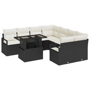 vidaXL Gartensofa-set mit Kissen 9 pcs Schwarz Poly Rattan