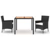 vidaXL 3-tlg. Garten-Essgruppe mit Kissen Schwarz Poly Rattan