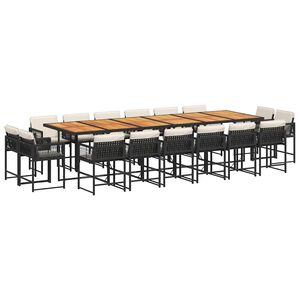 vidaXL 17-tlg. Garten-Essgruppe mit Kissen Schwarz Poly Rattan