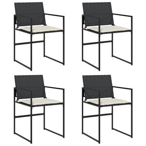 vidaXL Gartenst&uuml;hle mit Kissen 4 Stk. Schwarz Poly Rattan