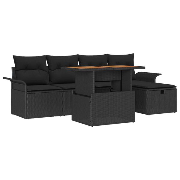 vidaXL Garten-Sofa-Set mit Kissen 6 pcs Schwarz Poly Rattan