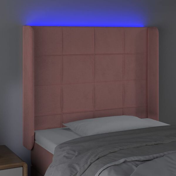 vidaXL LED Kopfteil Rosa 93x16x118/128 cm Samt