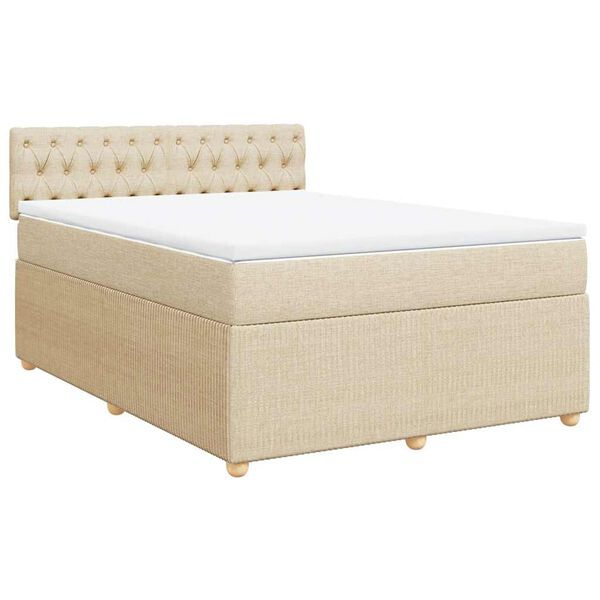 vidaXL Boxspringbett mit Matratze Creme 160x200 cm Stoff
