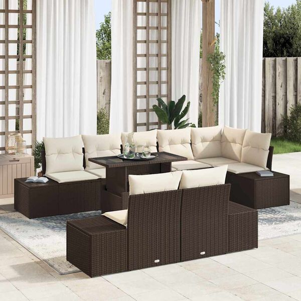 vidaXL Garten-Sofa-Set mit Speicher 9 pcs Braun Poly Rattan