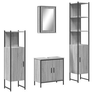 vidaXL 4-tlg. Badm&ouml;bel-Set Grau Sonoma Holzwerkstoff