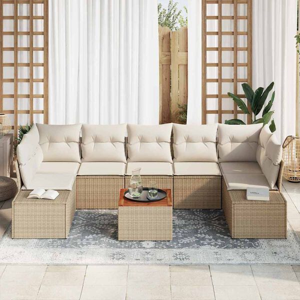 vidaXL Gartensofa-set mit Kissen 8 pcs Beige Poly-Rattan