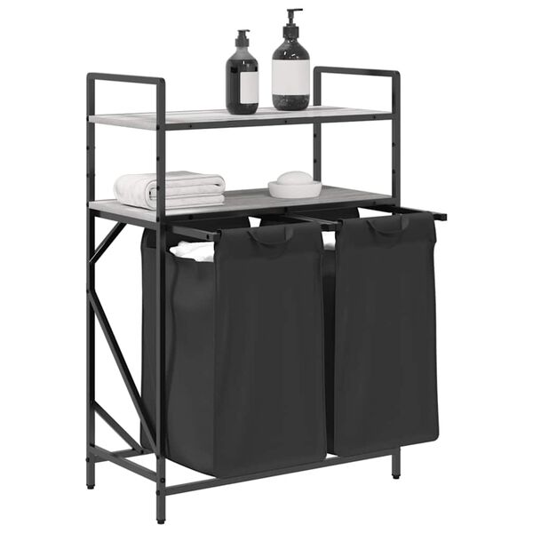 vidaXL W&auml;schekorb 2 F&auml;cher mit Ablagen Grau Sonoma