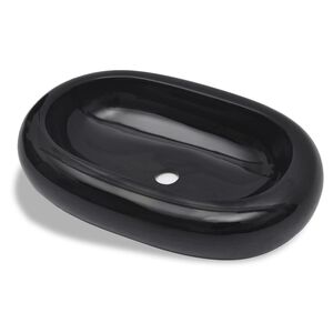 vidaXL Keramik Waschbecken schwarz oval
