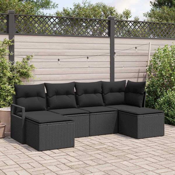 vidaXL Sofa Set mit Kissen mit Speicher 6 pcs Schwarz Poly-Rattan