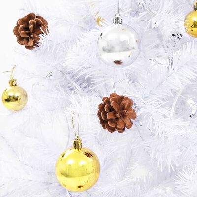vidaXL Künstlicher Weihnachtsbaum mit Kugeln und LEDs Weiß 210 cm