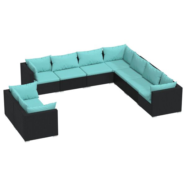 vidaXL 9-tlg. Garten-Lounge-Set mit Kissen Schwarz Poly Rattan