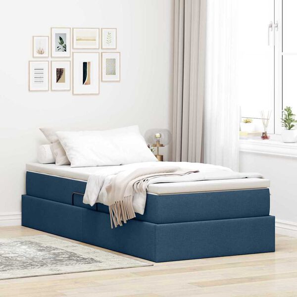 vidaXL Aufbewahrungsbett mit Matratze Blau 90 x 190 cm Polyester