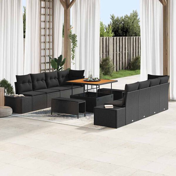 vidaXL Gartensofa-set mit Kissen 11 pcs Schwarz Poly-Rattan