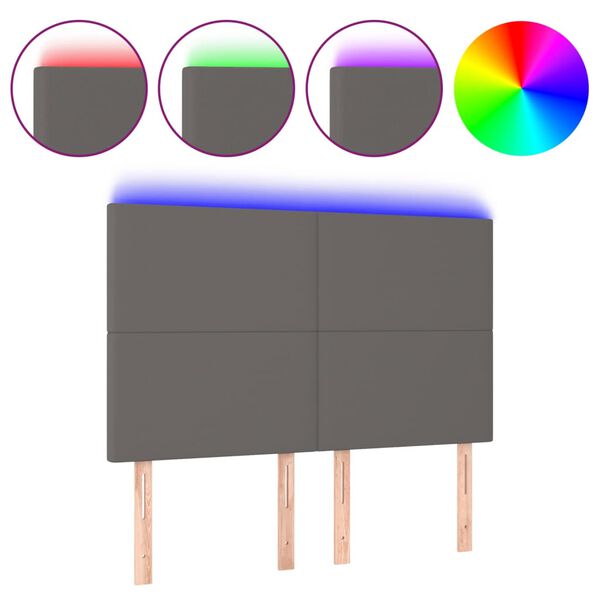 vidaXL LED Kopfteil Grau 144x5x118/128 cm Kunstleder