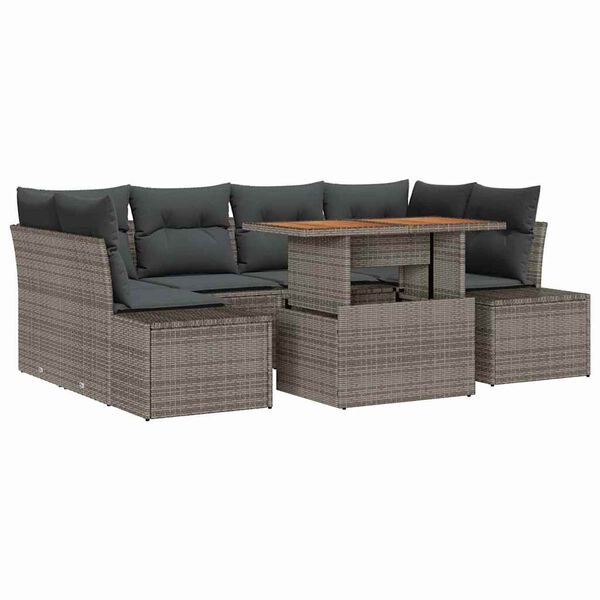 vidaXL Garten-Sofa-Set mit Speicher 7 pcs Grau Poly Rattan