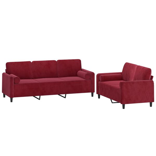 vidaXL 2-tlg. Sofagarnitur mit Kissen Weinrot Samt