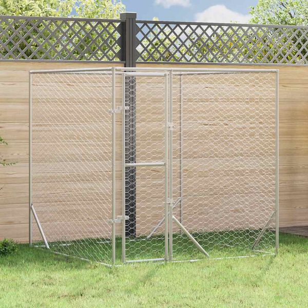 vidaXL Outdoor-Hundezwinger Silbern 2x2x2 m Verzinkter Stahl