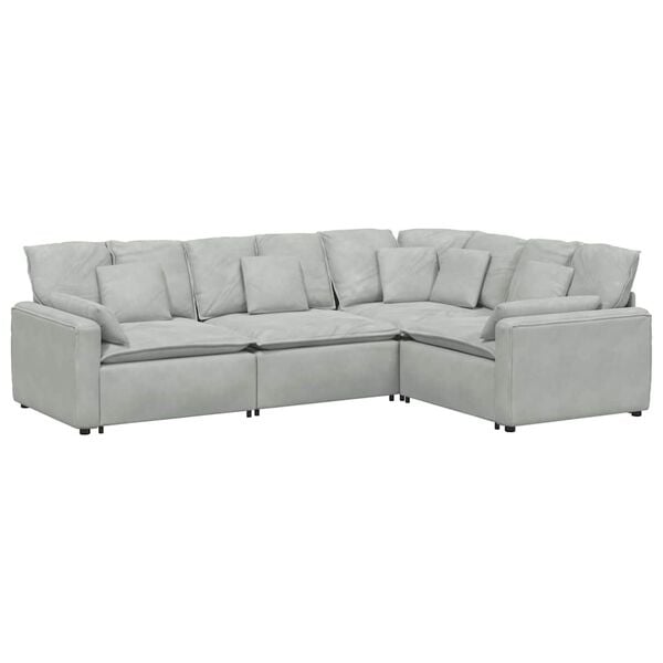 vidaXL Modulares Sofa mit Kissen Samt Hellgrau