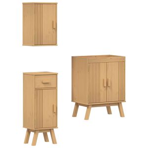 vidaXL Badezimmerm&ouml;bel-Set mit Regal 3 pcs Braun Massivholz Kiefer