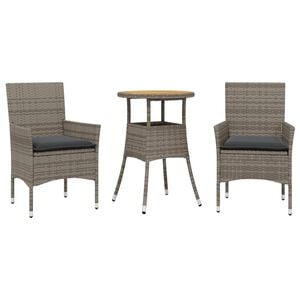 vidaXL 3-tlg. Garten-Essgruppe mit Kissen Grau Poly Rattan Akazie