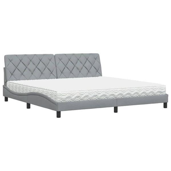 vidaXL Bett mit Matratze Hellgrau 200x200 cm Stoff
