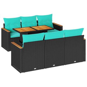 vidaXL 7-tlg. Garten-Sofagarnitur mit Kissen Schwarz Poly Rattan