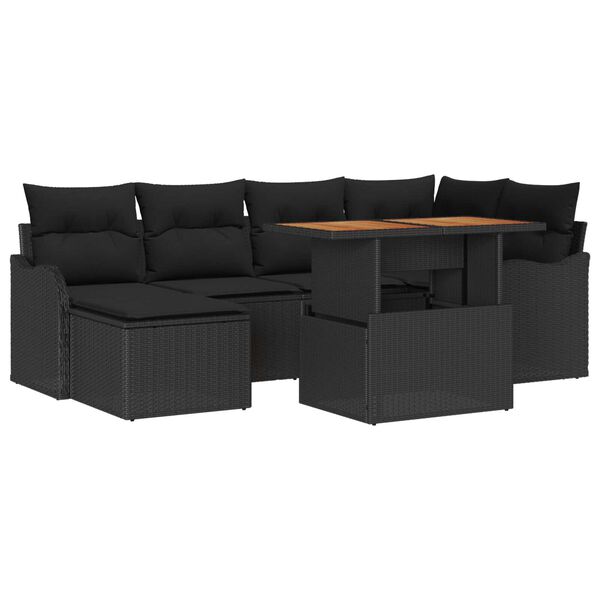 vidaXL Garten-Sofa-Set mit Speicher 7 pcs Schwarz Poly Rattan