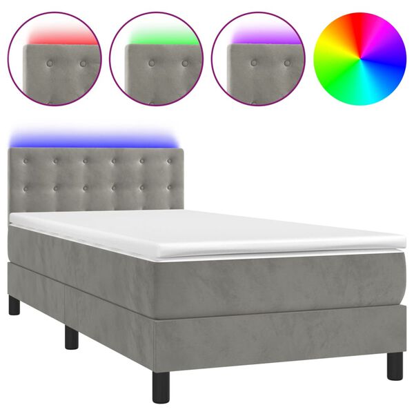 vidaXL Boxspringbett mit Matratze & LED Hellgrau 90x200 cm Samt