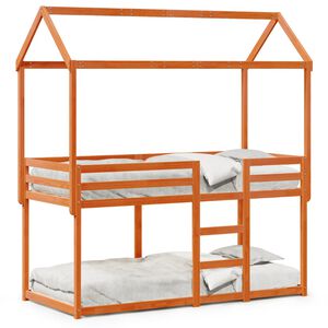 vidaXL Etagenbett mit Dach Wachsbraun 90x190 cm Massivholz Kiefer