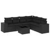vidaXL 7-tlg. Garten-Sofagarnitur mit Kissen Schwarz Poly Rattan