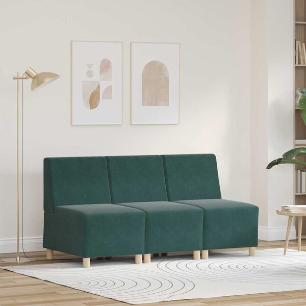 vidaXL Modulares Armfreies Sofa 3 pcs Dunkelgr&uuml;n 55 x 74 x 82 cm Samt