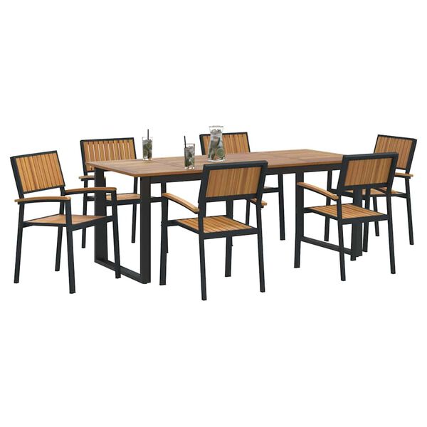 vidaXL Garten Essgruppe 7 pcs Schwarz Massivholz Akazie