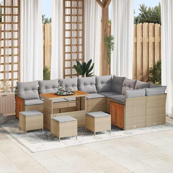 vidaXL Gartensofa-set mit Kissen 13 pcs Beige und Hellgrau
