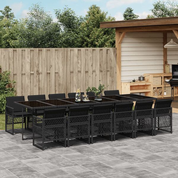 vidaXL 13-tlg. Garten-Essgruppe mit Kissen Schwarz Poly Rattan