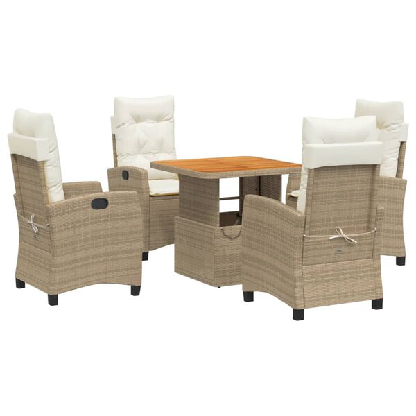vidaXL 5-tlg. Garten-Essgruppe mit Kissen Beige Poly Rattan