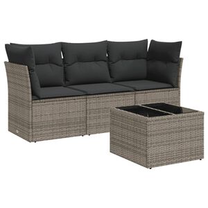 vidaXL 4-tlg. Garten-Sofagarnitur mit Kissen Grau Poly Rattan