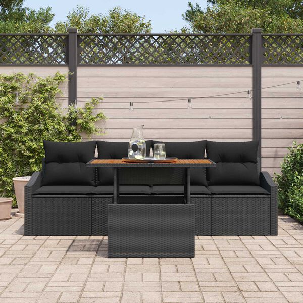 vidaXL Garten-Sofa-Set mit Kissen 5 pcs Schwarz Poly Rattan