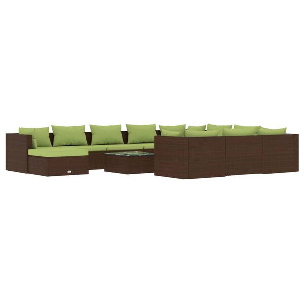 vidaXL 12-tlg. Garten-Lounge-Set mit Kissen Poly Rattan Braun